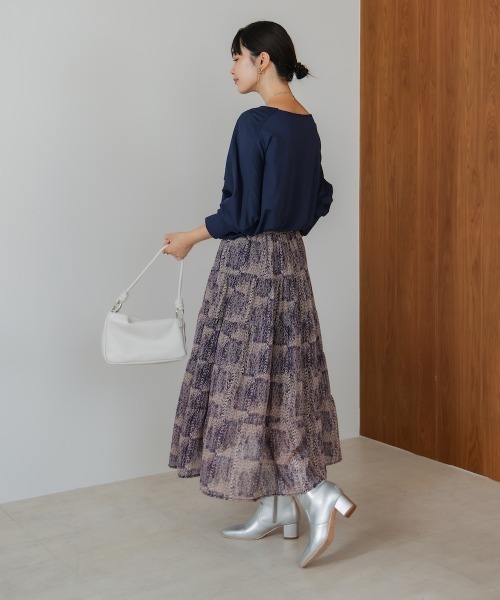 Bou Jeloud(ブージュルード)の「柄ティアードスカート(スカート・レディース・ブルー/ベージュ・38)」の10枚目の写真