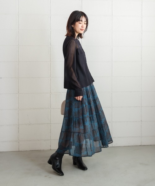 Bou Jeloud(ブージュルード)の「柄ティアードスカート(スカート・レディース・ブルー/ベージュ・38)」の21枚目の写真