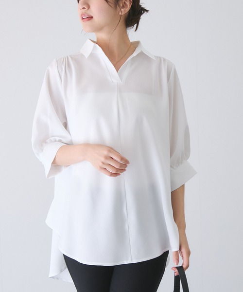 Jayro(ジャイロ)の「パフスリーブスキッパーシャツ(シャツ/ブラウス・レディース・ネイビー/ホワイト系その他/グリーン/ピンク/グレー・M)」の1枚目の写真
