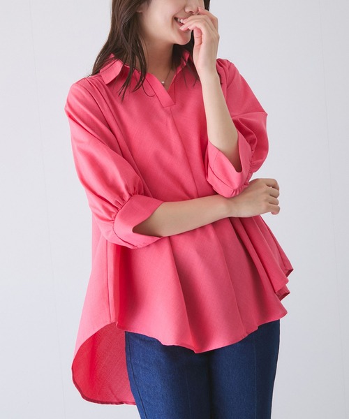 Jayro(ジャイロ)の「パフスリーブスキッパーシャツ(シャツ/ブラウス・レディース・ネイビー/ホワイト系その他/グリーン/ピンク/グレー・M)」の5枚目の写真