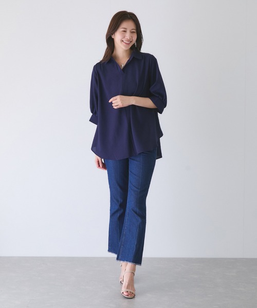 Jayro(ジャイロ)の「パフスリーブスキッパーシャツ(シャツ/ブラウス・レディース・ネイビー/ホワイト系その他/グリーン/ピンク/グレー・M)」の8枚目の写真