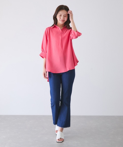 Jayro(ジャイロ)の「パフスリーブスキッパーシャツ(シャツ/ブラウス・レディース・ネイビー/ホワイト系その他/グリーン/ピンク/グレー・M)」の15枚目の写真