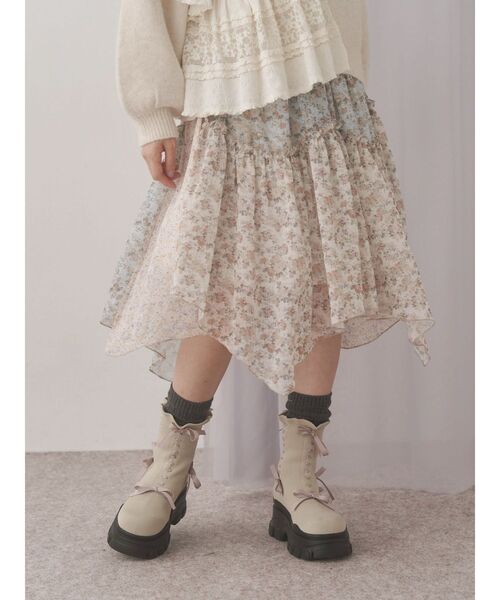 merry jenny flowerイレギュラーヘムミディアムスカート merry jenny スカート floralイレギュラーヘムミディスカート