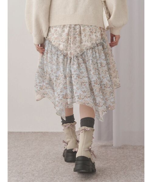 merry jenny（メリージェニー）の「floralイレギュラーヘムミディスカート（スカート・レディース・ブラック/アイボリー・FREE）」の13枚目の写真