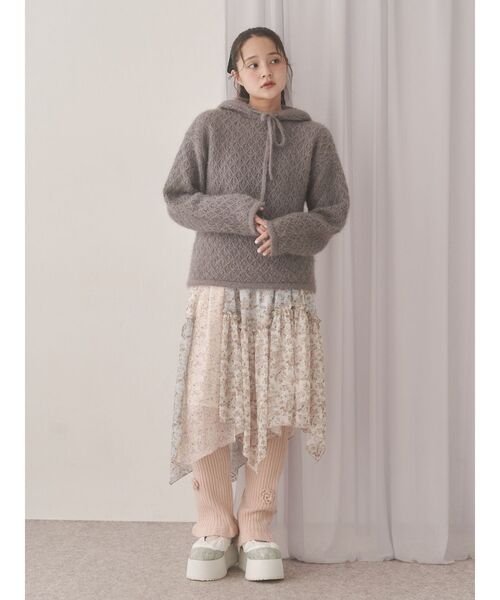 merry jenny（メリージェニー）の「floralイレギュラーヘムミディスカート（スカート・レディース・ブラック/アイボリー・FREE）」の18枚目の写真