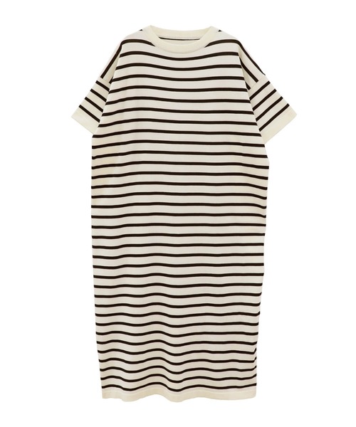 ISOOK（アイスー）の「ボーダーニットロングワンピース(comochi select) / ロング丈 半袖 Tワンピース オーバーサイズ ビックシルエット Iライン リブワンピ ホワイト ブラック 白 黒（ワンピース・レディース・ブラック/アイボリー・FREE）」の19枚目の写真