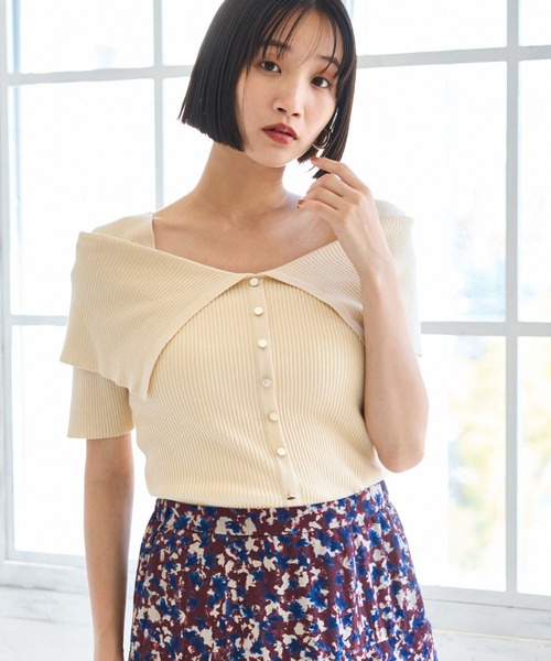 セール】ビックカラーオフショルハーフスリーブニット（ニット