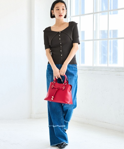 VIS(ビス)の「ビックカラーオフショルハーフスリーブニット(ニット/セーター・レディース・レッド/ベージュ/チャコールグレー・FREE)」の6枚目の写真