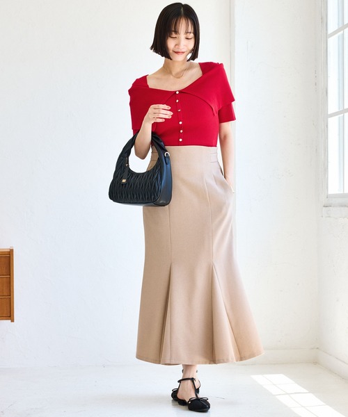 VIS(ビス)の「ビックカラーオフショルハーフスリーブニット(ニット/セーター・レディース・レッド/ベージュ/チャコールグレー・FREE)」の10枚目の写真