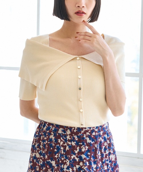 VIS(ビス)の「ビックカラーオフショルハーフスリーブニット(ニット/セーター・レディース・レッド/ベージュ/チャコールグレー・FREE)」の12枚目の写真