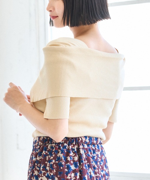 VIS(ビス)の「ビックカラーオフショルハーフスリーブニット(ニット/セーター・レディース・レッド/ベージュ/チャコールグレー・FREE)」の13枚目の写真