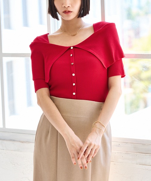VIS(ビス)の「ビックカラーオフショルハーフスリーブニット(ニット/セーター・レディース・レッド/ベージュ/チャコールグレー・FREE)」の9枚目の写真