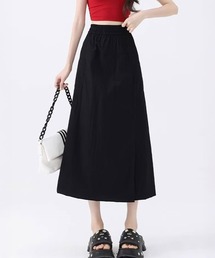 ラップ風 サイドポケット ハイウエスト ロング スカート