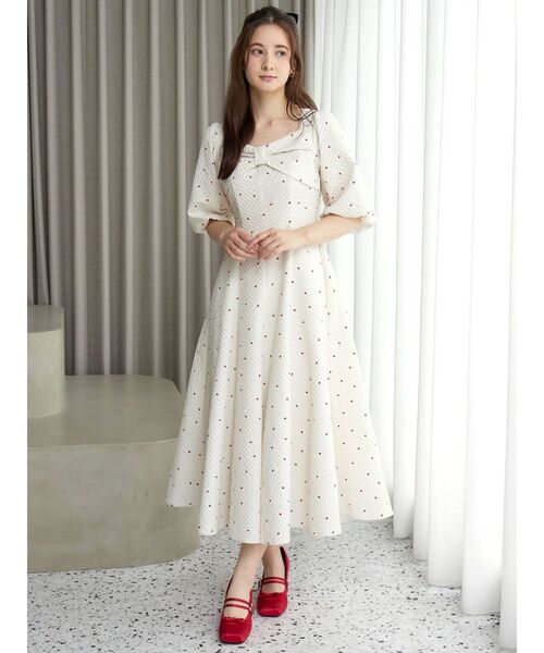 CALNAMUR / HEART PRINT RIBBON ワンピース HEART PRINT RIBBON OP／ハートプリントリボンワンピース
