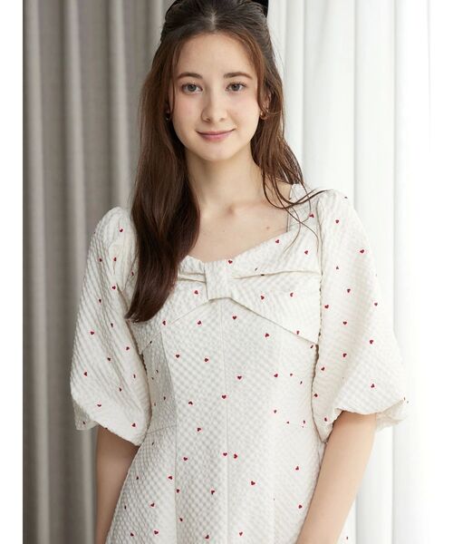 CALNAMUR / HEART PRINT RIBBON ワンピース セール】HEART PRINT RIBBON OP/ハートプリントリボンワンピース