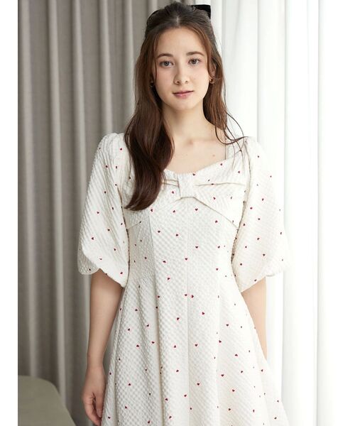 CALNAMUR / HEART PRINT RIBBON ワンピース セール】HEART PRINT RIBBON OP／ハートプリントリボン