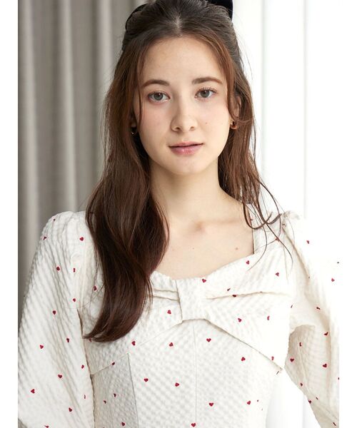 CALNAMUR / HEART PRINT RIBBON ワンピース HEART PRINT RIBBON OP／ハートプリントリボンワンピース