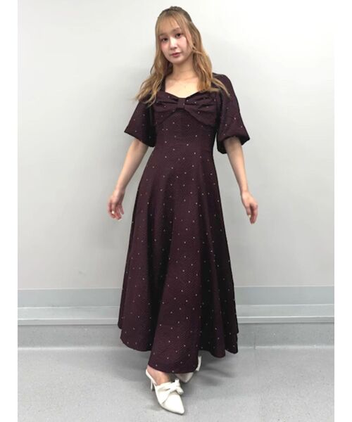 CALNAMUR（カルナムール）の「HEART PRINT RIBBON OP／ハートプリントリボンワンピース（ワンピース・レディース・モカ/ホワイト・SMALL/MEDIUM）」の10枚目の写真