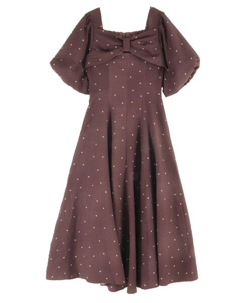 CALNAMUR（カルナムール）の「HEART PRINT RIBBON OP／ハートプリントリボンワンピース（ワンピース・レディース・モカ/ホワイト・SMALL/MEDIUM）」の9枚目の写真