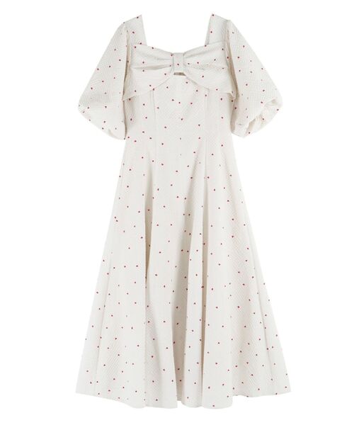 CALNAMUR（カルナムール）の「HEART PRINT RIBBON OP／ハートプリントリボンワンピース（ワンピース・レディース・モカ/ホワイト・SMALL/MEDIUM）」の18枚目の写真