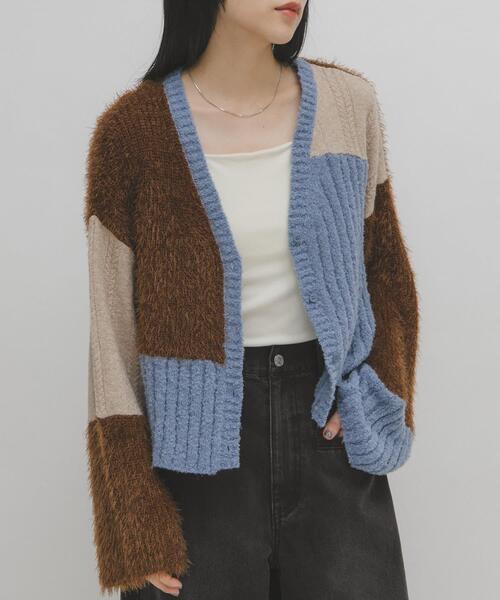 KBF(ケイビーエフ)の「パッチワークニットカーディガン(カーディガン/ボレロ・レディース・レッド系その他/ブルー系その他/ホワイト系その他・ONE)」の13枚目の写真