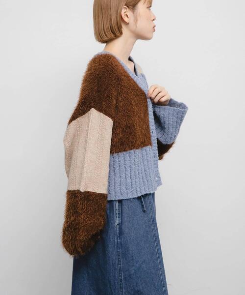 KBF(ケイビーエフ)の「パッチワークニットカーディガン(カーディガン/ボレロ・レディース・レッド系その他/ブルー系その他/ホワイト系その他・ONE)」の10枚目の写真