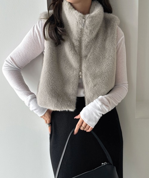 セール】ショート丈フォックスファーベスト（ベスト）｜andme