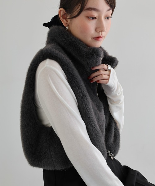 セール】ショート丈フォックスファーベスト（ベスト）｜andme