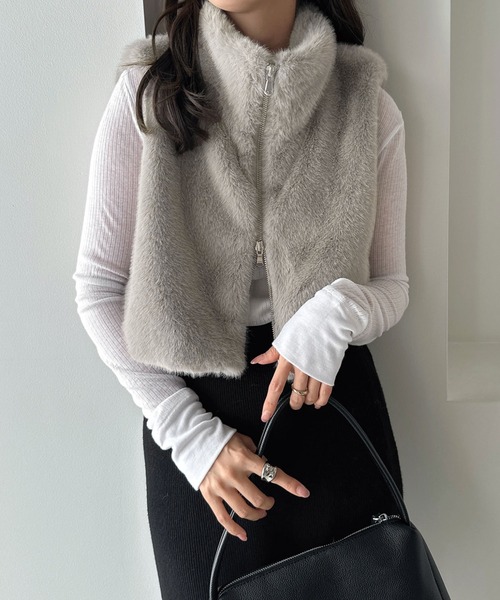 セール】ショート丈フォックスファーベスト（ベスト）｜andme