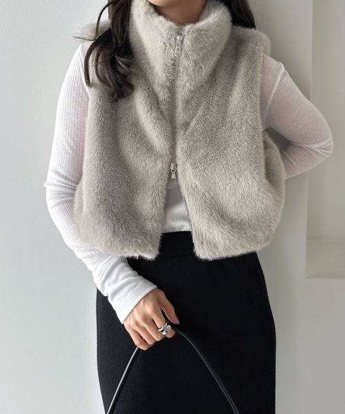 セール】ショート丈フォックスファーベスト（ベスト）｜andme