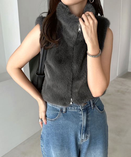 ショート丈フォックスファーベスト（ベスト）｜andme（アンドミー）の