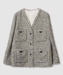 ANAYI アナイ ノーカラー ツイード ジャケット ベージュ 36 ANAYI ジャケット ノーカラージャケット ミックスツイードノー