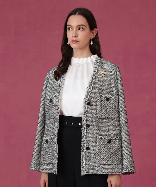 ラメファンシーツイード4ポケット ジャケット（ノーカラージャケット