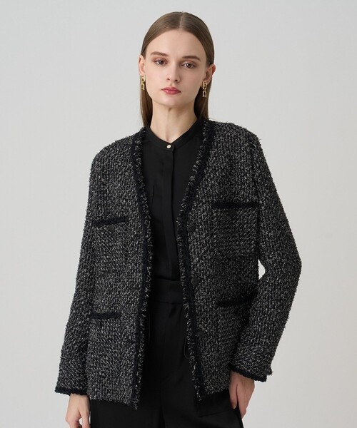 ラメファンシーツイード4ポケット ジャケット（ノーカラージャケット