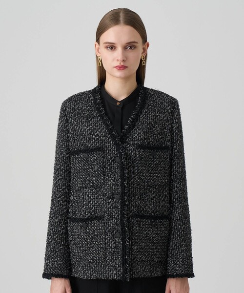 ラメファンシーツイード4ポケット ジャケット（ノーカラージャケット