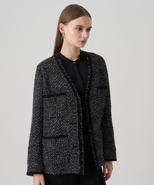 ラメファンシーツイード4ポケット ジャケット（ノーカラージャケット