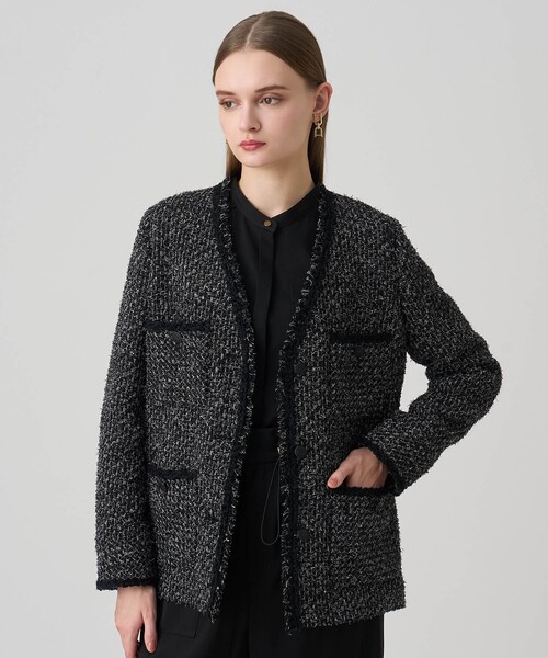 ラメファンシーツイード4ポケット ジャケット（ノーカラージャケット