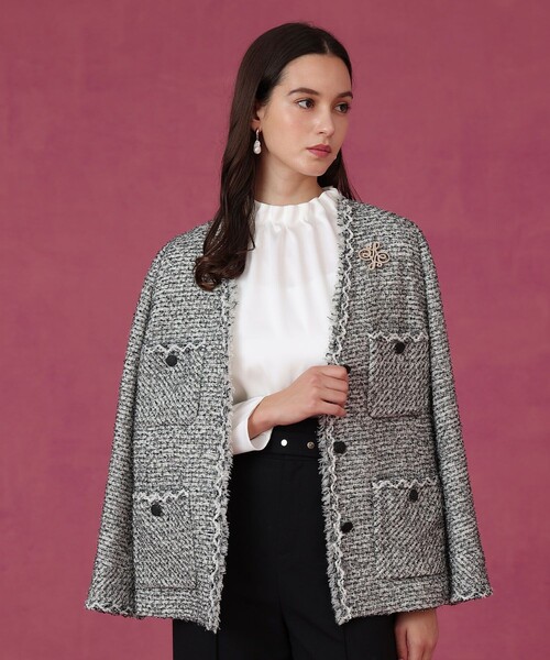 ラメファンシーツイード4ポケット ジャケット（ノーカラージャケット