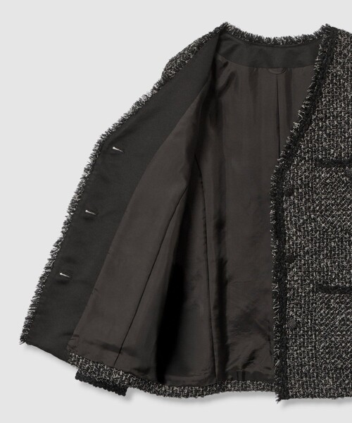 ラメファンシーツイード4ポケット ジャケット（ノーカラージャケット