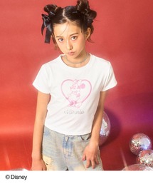 ANAP GｉRL（アナップガール）の「【Disney】＜Minnie＞ ANAP GiRL ラインストーン ロゴ & ラメプリント ミニ Tシャツ（Tシャツ/カットソー・キッズ）」
