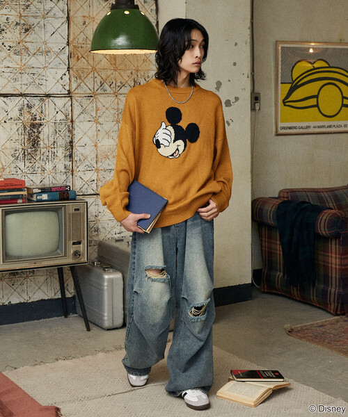 Disney（ディズニー）の「PUBLUX/パブリュクス 別注 MICKEY MOUSE FACE KNIT/ミッキーマウスジャガードニット(限定展開)（ニット/セーター・メンズ・イエロー/チャコールグレー/ライトグレー・SMALL/MEDIUM/LARGE）」の12枚目の写真