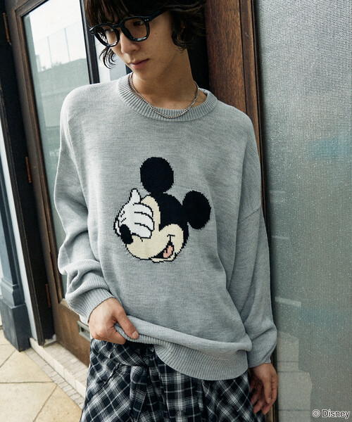 Disney（ディズニー）の「PUBLUX/パブリュクス 別注 MICKEY MOUSE FACE KNIT/ミッキーマウスジャガードニット(限定展開)（ニット/セーター・メンズ・イエロー/チャコールグレー/ライトグレー・SMALL/MEDIUM/LARGE）」の17枚目の写真