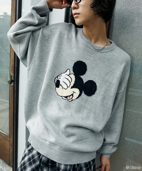 Disney（ディズニー）の「PUBLUX/パブリュクス 別注 MICKEY MOUSE FACE KNIT/ミッキーマウスジャガードニット(限定展開)（ニット/セーター・メンズ・イエロー/チャコールグレー/ライトグレー・SMALL/MEDIUM/LARGE）」の18枚目の写真