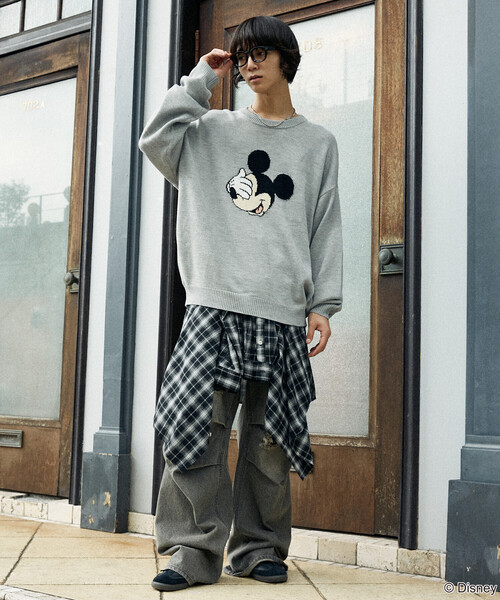 Disney（ディズニー）の「PUBLUX/パブリュクス 別注 MICKEY MOUSE FACE KNIT/ミッキーマウスジャガードニット(限定展開)（ニット/セーター・メンズ・イエロー/チャコールグレー/ライトグレー・SMALL/MEDIUM/LARGE）」の22枚目の写真