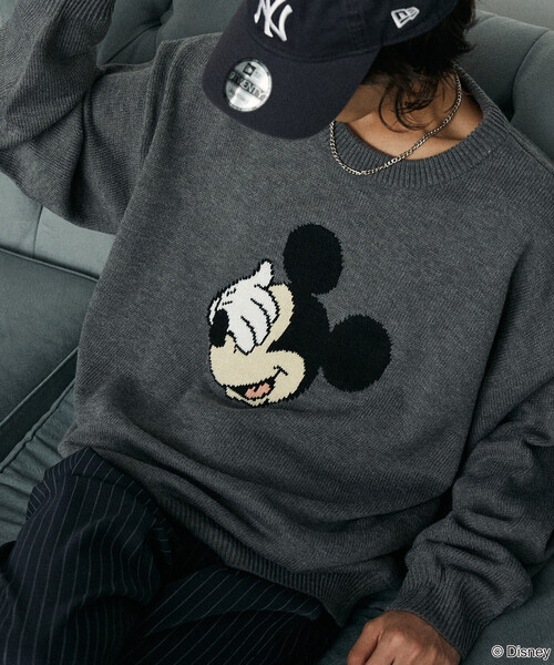 ミッキー セール】PUBLUX/パブリュクス 別注 MICKEY MOUSE FACE KNIT/ミッキー