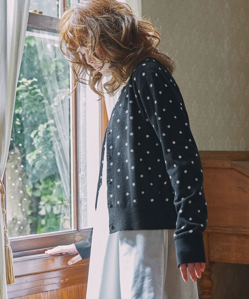 Unblend】ドット柄ジャガードニットカーディガン MONO-MART LADY'S