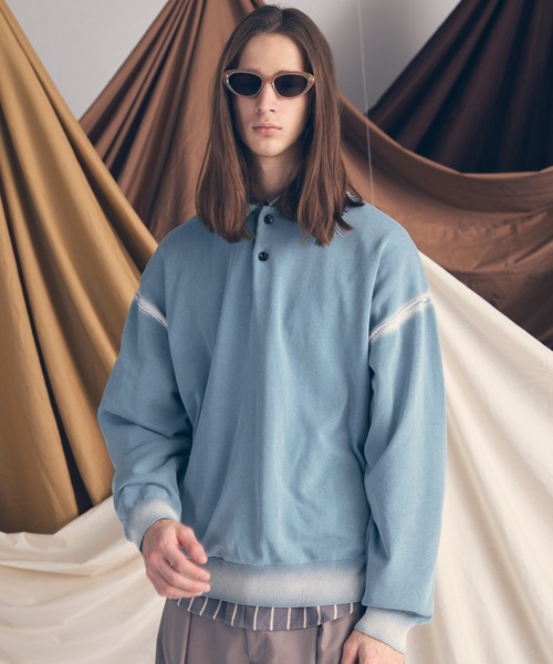 UNISEX》High Twist Pigment Bleach Prime-Over Long Sleeve Knit Polo
