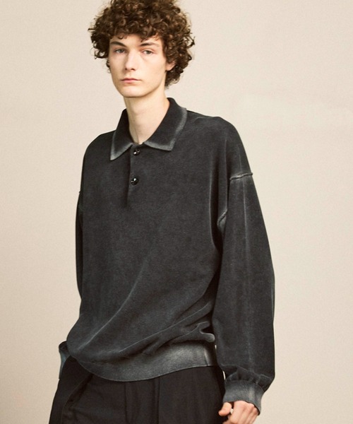 MAISON SPECIAL(]XyV)́sUNISEXtHigh Twist Pigment Bleach Prime-Over Long Sleeve Knit Polo Shirt/nCcCXgsOgu[`OX[ujbg|VcyMAISON SPECIAL/]XyVz(|Vc)