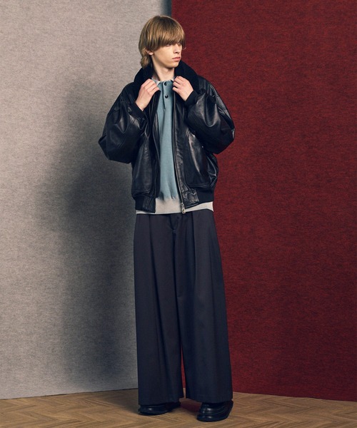 MAISON SPECIAL（メゾンスペシャル）の「《UNISEX》High Twist Pigment Bleach Prime-Over Long Sleeve Knit Polo Shirt/ハイツイストピグメントブリーチロングスリーブニットポロシャツ【MAISON SPECIAL/メゾンスペシャル】（ポロシャツ・メンズ・ピンク/サックスブルー/ブラック・2/1/0）」の15枚目の写真