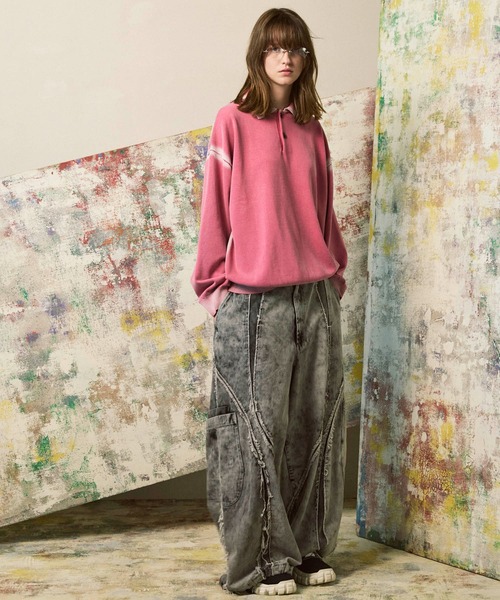 MAISON SPECIAL（メゾンスペシャル）の「《UNISEX》High Twist Pigment Bleach Prime-Over Long Sleeve Knit Polo Shirt/ハイツイストピグメントブリーチロングスリーブニットポロシャツ【MAISON SPECIAL/メゾンスペシャル】（ポロシャツ・メンズ・ピンク/サックスブルー/ブラック・2/1/0）」の17枚目の写真